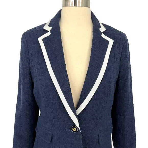 NWT J Crew Textured Tweed Navy Blue Preppy Classic Peplum Blazer Jacket Size 4 - Picture 2 of 14